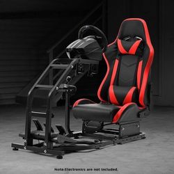 Dardoo Real Racing Simulator Cockpit Compact Stand with Red Seat Supports Compatible with Logitech, Thrustmaster, Fanatec & More
