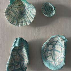Gorgeous Turquoise And White Decoupaged Shells 