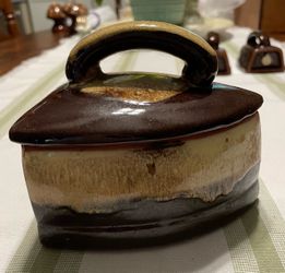 Vintage MCM Brown Drip Glaze Lidded Candy Dish/Trinket Box