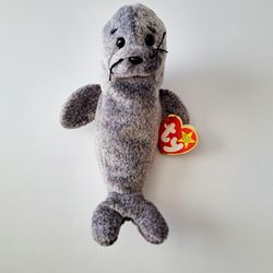 Vintage Ty Beanie Baby Slippery the Seal with Tag 1999 Cute Gray Seal Pup Supposedly Rare