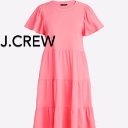 🌞😎(NEW) (1 AVAILABLE) WOMEN’S J.CREW PINK KNIT BROKEN IN JERSEY TIERED MINI DRESS - SIZE: SMALL  (MSRP: $69.50)😎🌞