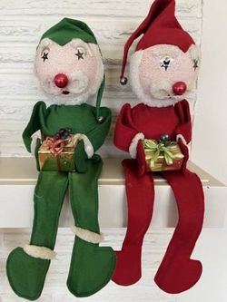 1960's Pair of Pixie Elves Holding Present Gifts
