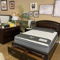 3 PCS QUEEN BEDROOM SET: QUEEN BED FRAME, NIGHTSTAND, DRESSER