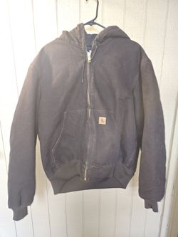 Vintage Carhartt J130 DKB Dark Brown Hooded Work Jacket Quilt Lined Size Large