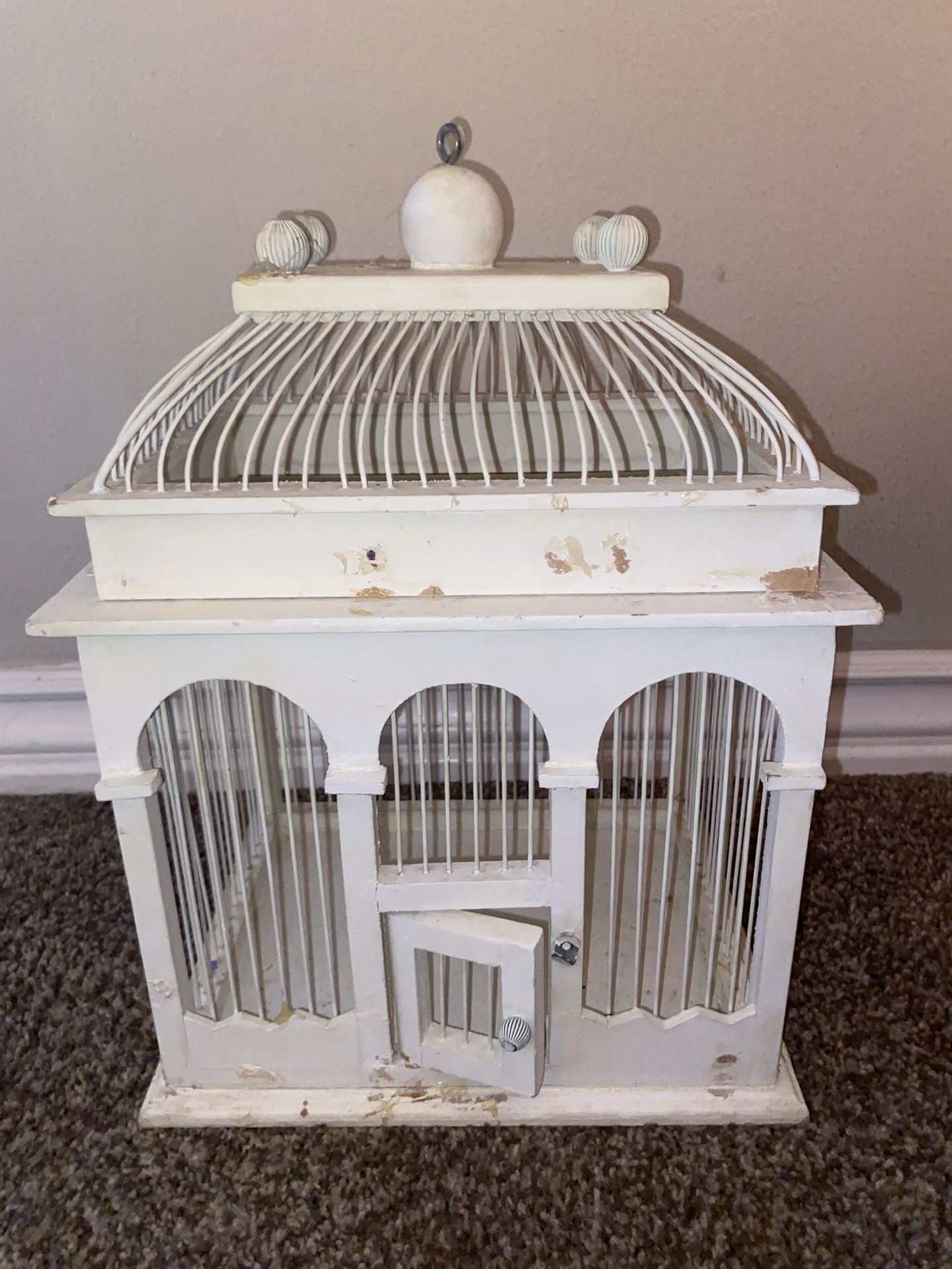 White Wood & Metal Decorative Birdcage