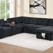 New Chenille Fabric Sectional With Pullout Bed / Chaise Storage.  92x119x61.  Black Or Grey.  Free Delivery!