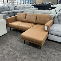 Modern Tan Camel Sectional Chaise 
