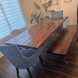 Dining Table, Bench And Dining Chairs