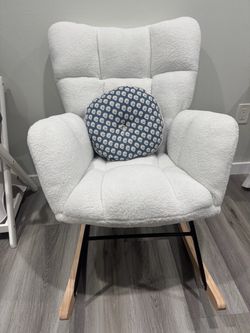 White Sherpa Rocking Chair with Wood Legs