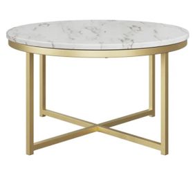 Coffee Table - Modern White & Gold Accent