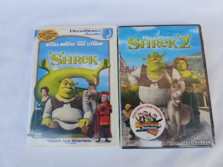 Shrek 2001 DVD Animated Movie Mike Myers Eddie Murphy &Shrek 2 Far Far Away  NEW Plus a MADAGASCAR  📀 💿 