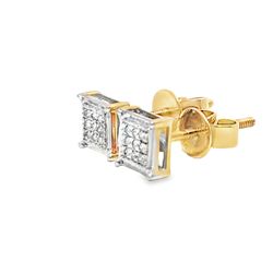 10k Yellow Gold Diamond Earrings with Square Cut Diamonds 1/4 ctw