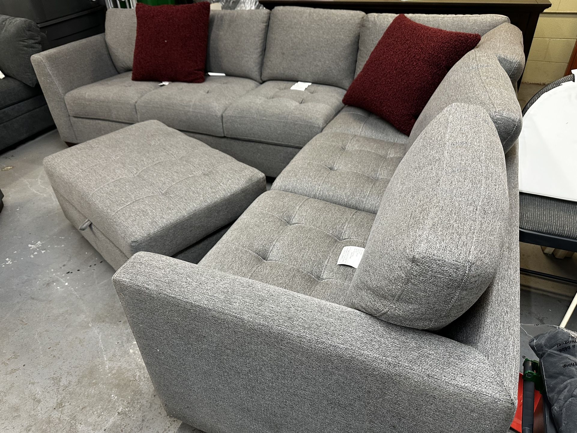 Sectional Sofa With Storage Ottoman Thomasville Brand Light Grey