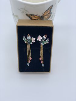 14K Gold Painted Enamel Glazed Earrings