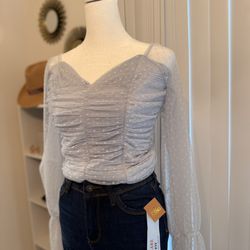blue blouse with transparent sleeves