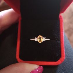 New S.925 Sterling Silver Citrine Ring Size 7 