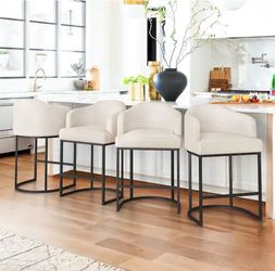 Set Of 4 Crystal Ivory 26 in. Counter Height Faux Leather Upholstered Bar Stool Kitchen Island Stool With Metal Frame