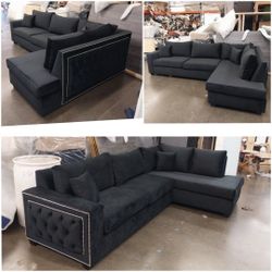 BRAND NEW 9x9ft SECTIONAL CHAISE  SOFA  Velvet BLACK FABRIC.  CUSTOM MADE AVAILABLE 