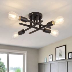 Semi Flush Mount 4 Light Ceiling Light Matte Black with E26 Base Modern for Farmhouse Kitchen Dining Room Bedroom Study Living Room