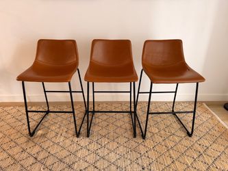 Set of 3 Leather Counter Stools