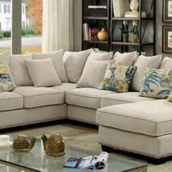 Brand New Super Plush Beige U-Shaped Sectional Sofa (Pillows Included)