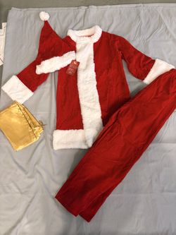 4-Piece Velvet Santa Claus Costume Set - Size Large (10-12) - Jacket, Pants, Hat & Bag