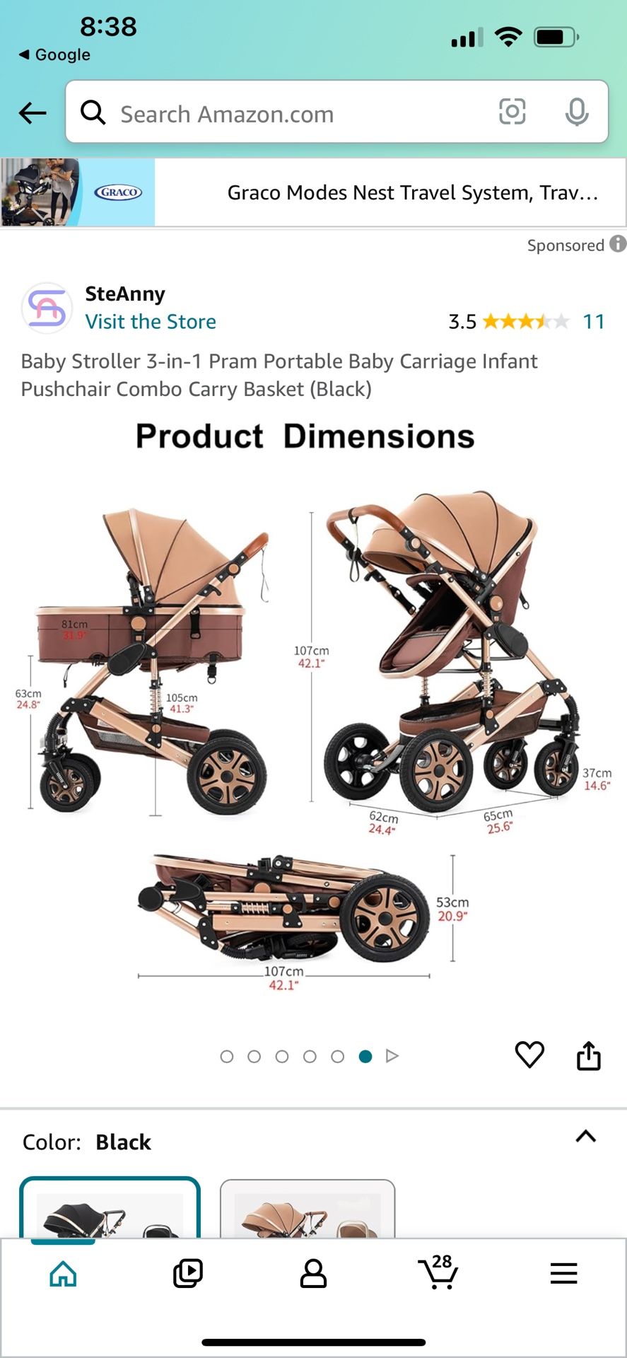 Baby Stroller 3 In 1 Portable System 