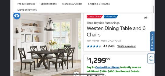 Costco Westen Dining Table and 6 Chairs $750 RETAIL $1200+  More Tables, Appliances, Vanities, Lawnmowers available same day mismo día 7 days
