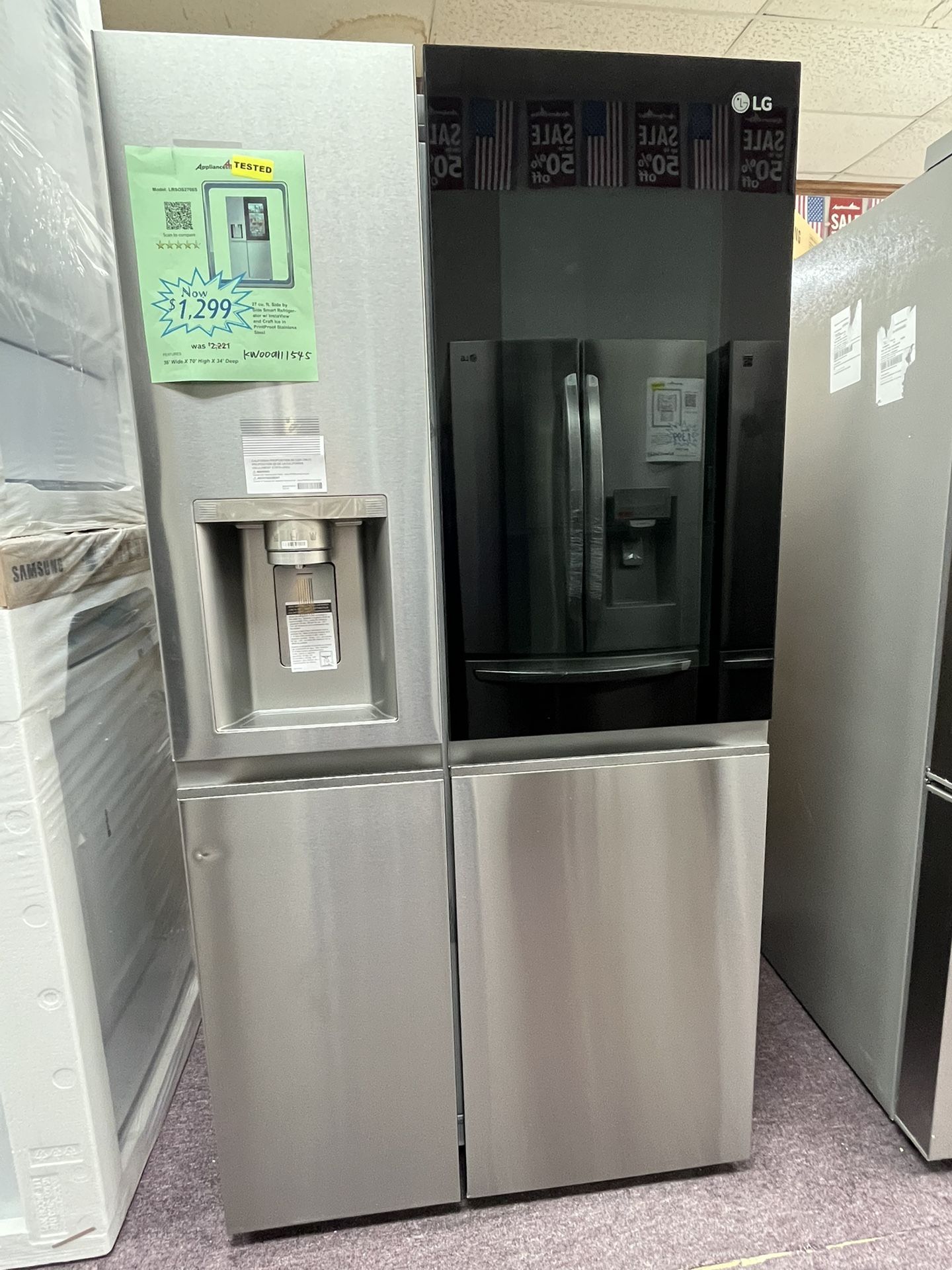 Refrigerator, 36’ Side By Side Fridge With Water And Ice
