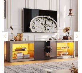 70 in. Grey Wash TV Stand Fits TV's Up to 75 in. LED Entertainment Center with Adjustable Shelves and Cabinet