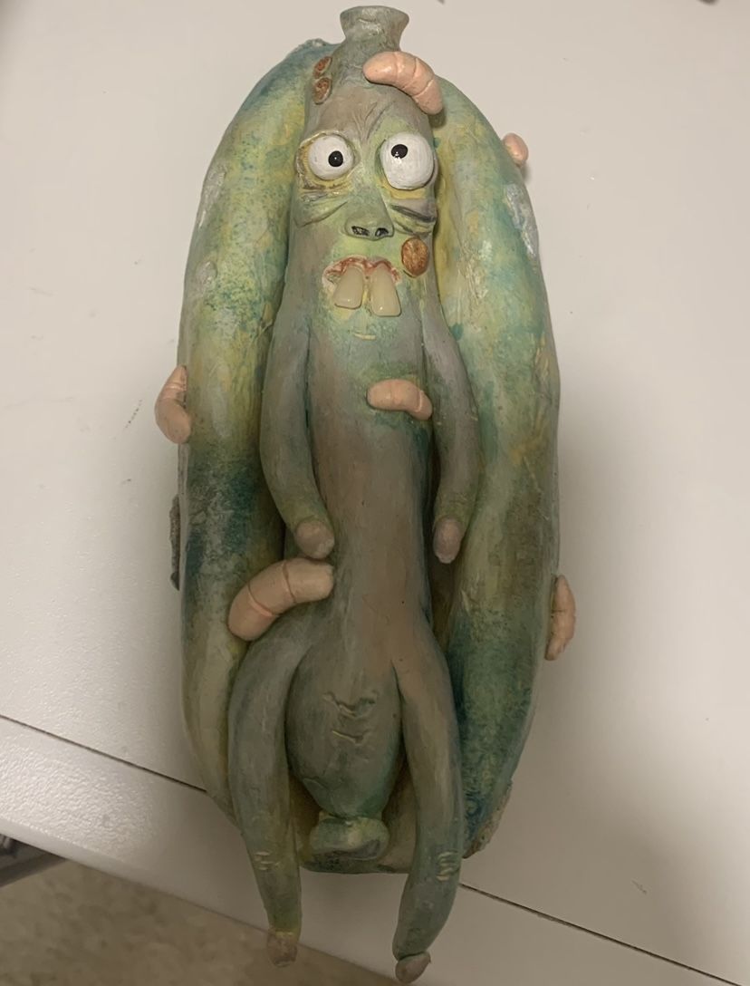 Weird Moldy Hot Dog Clay Sculpture
