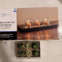 Wooden Rock Candle Set and Mini Individual Plant Candles