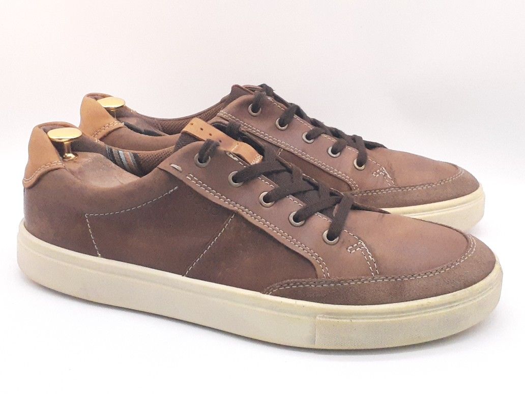 ECCO Brown Leather Lace Up Walking Comfort Sneakers Shoes Mens Size EUR 46/US 14