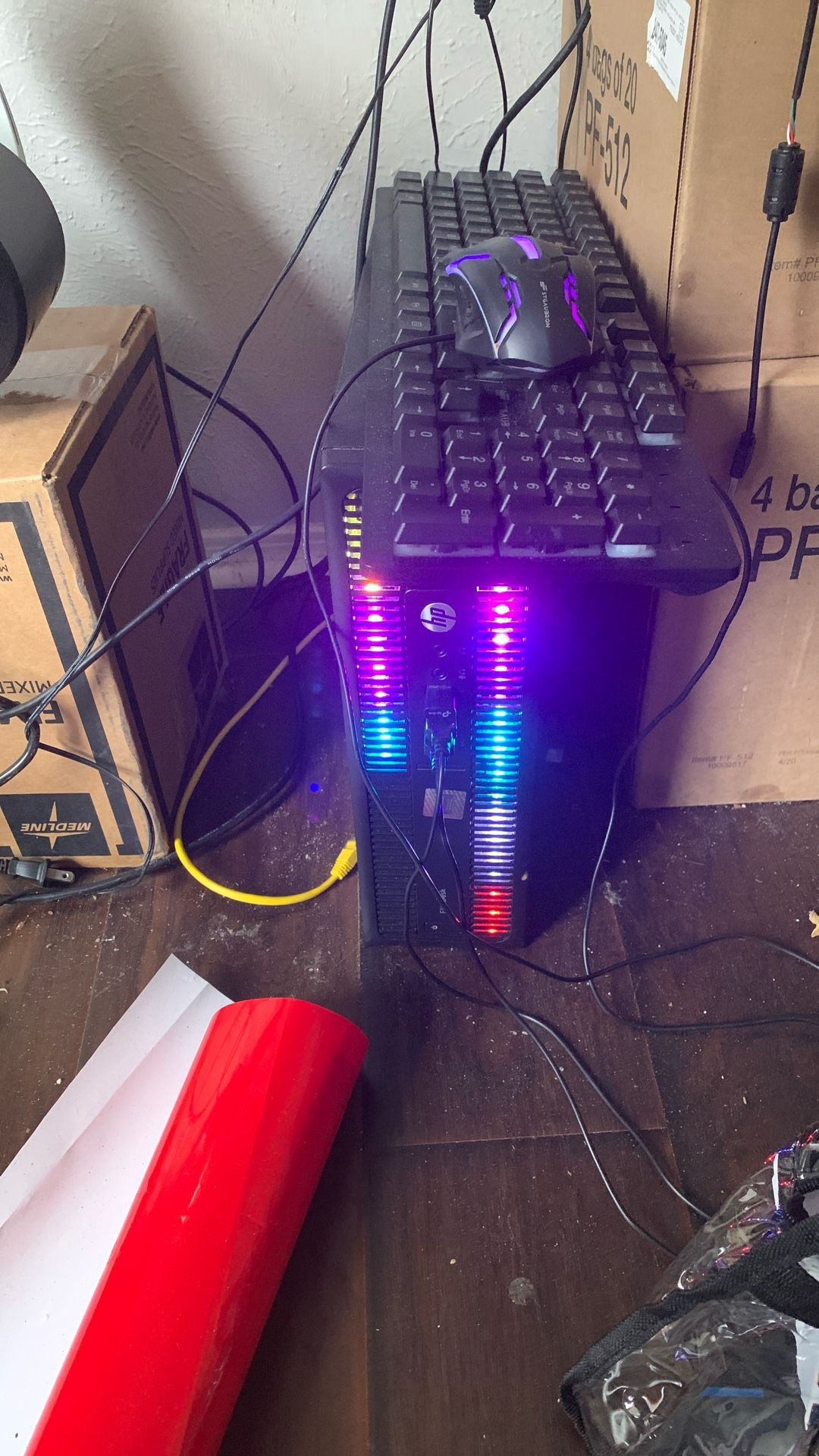 HP EliteDesk Desktop RGB Lights Computer AMD A-Series Processor 16 GB RAM, 256 GB SSD, Windows 10 Pro 64-bit, Wi-Fi, Gaming PC Keyboard & Mouse