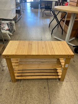 SONGMICS Shoe Rack 3-Tier Bamboo Storage Organizer Entryway Bench - Natural