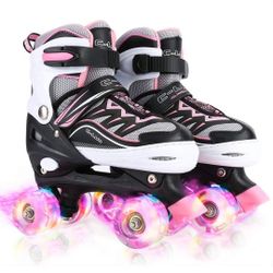 Sowume Adjustable Roller Skates for Girls and Women, All 8 Wheels of Girl's Skates Shine, Safe and Fun Illuminating for Kids
, Large 3-6 US 