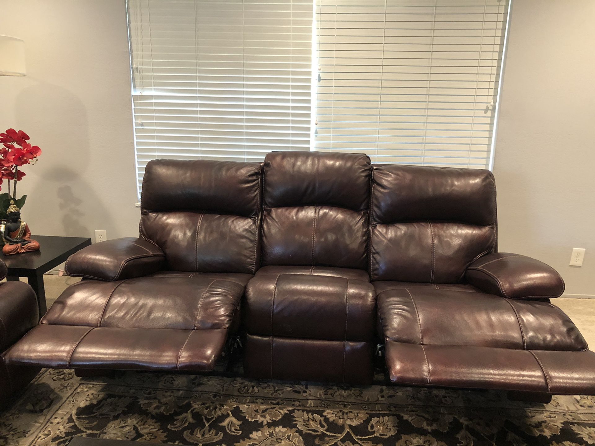 Smooth Brown Shiny Leather Recliner 3+2 Couch for sale