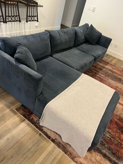 Blue Sectional Sofa Couch with Chaise
