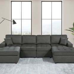New Gray Or Black Double Chaise U Shaped Sectional Sofa Couch 
