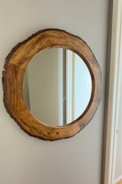 Round Live Edge Natural Wood Mirror – Rustic Organic Style
