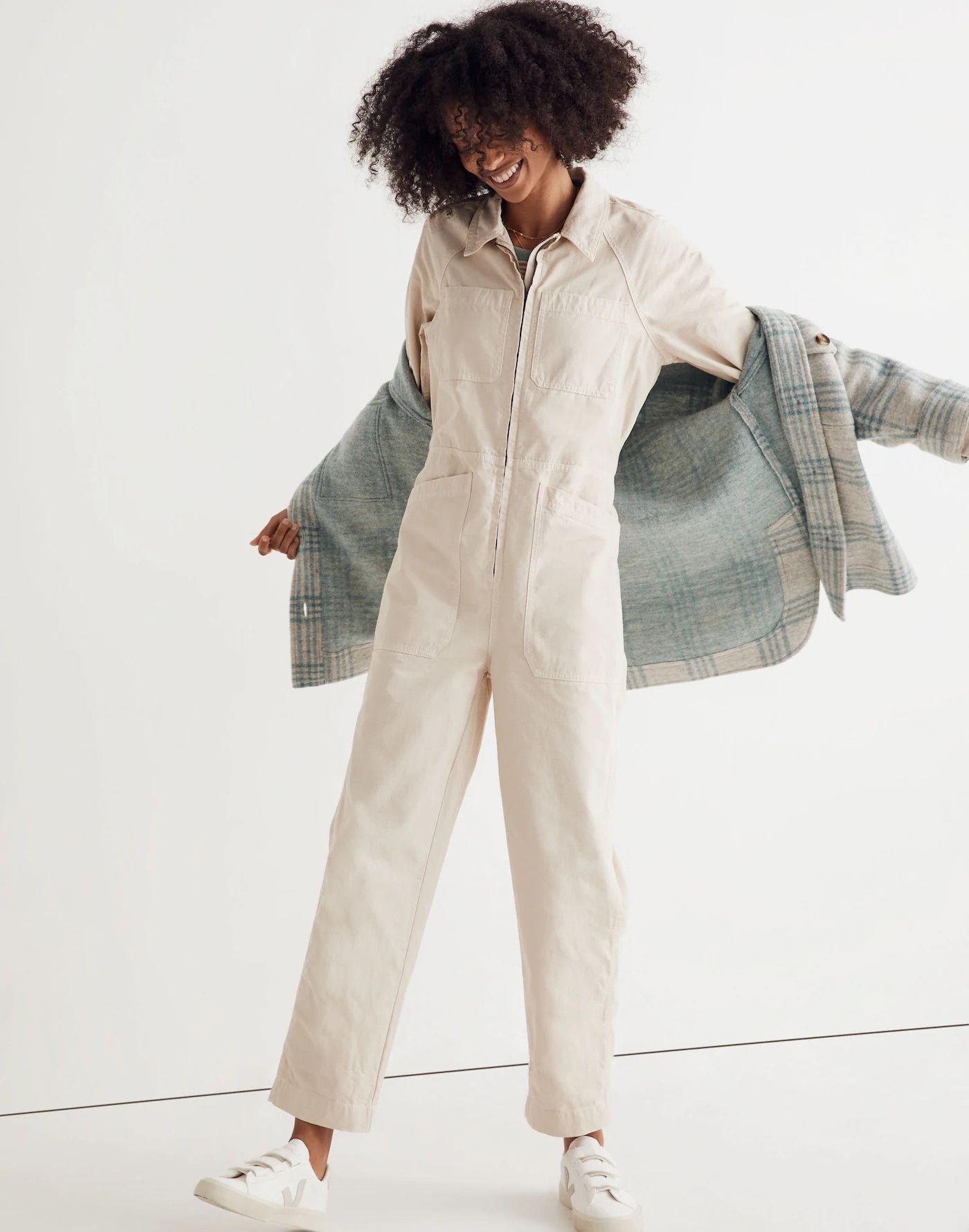 Zip-Front Cropped Coverall Jumpsuit Women’s Small in Harvest Moon/Cream