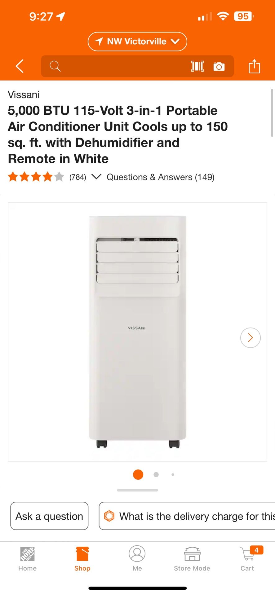 5,000 BTU 115-Volt 3-in-1 Portable Air Conditioner Unit Cools up to 150 sq. ft. with Dehumidifier