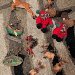 Vintage Moose & Deer Christmas Ornaments Lot – 10 pcs Lodge Cabin Theme