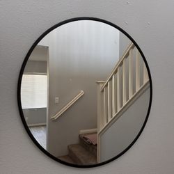 30" Round Wall Mirror Black - Decor: Chic Oversized Decorative Accent