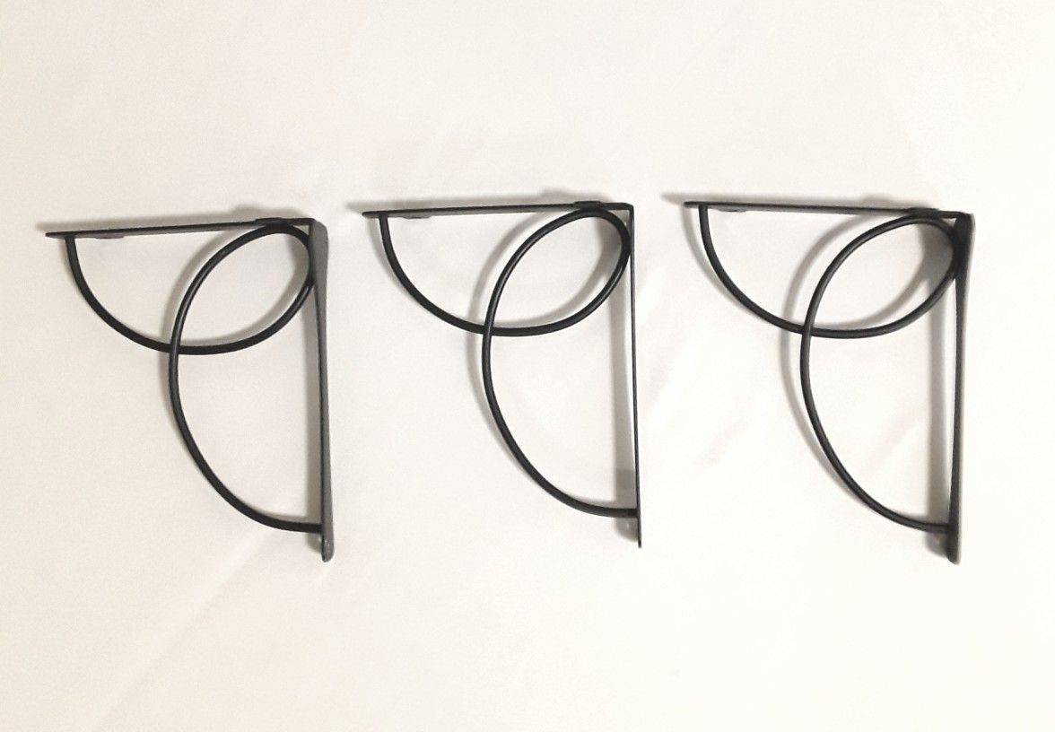 3 Black Decorative Metal Shelf Brackets - 8.5" x 7" (screws not included)