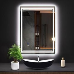 24X32 Led Bathroom Mirror with Lights,Backlit + Front Lit,Anti-Fog, Dimmable,Memory Function, Tempered Glass,Lighted Bathroom Vanity Mirro