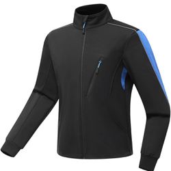 wantdo Men's Winter Cycling Thermal Jacket Warm Soft Shell Windproof Running Jacket Waterproof Fleece Windbreaker Reflective