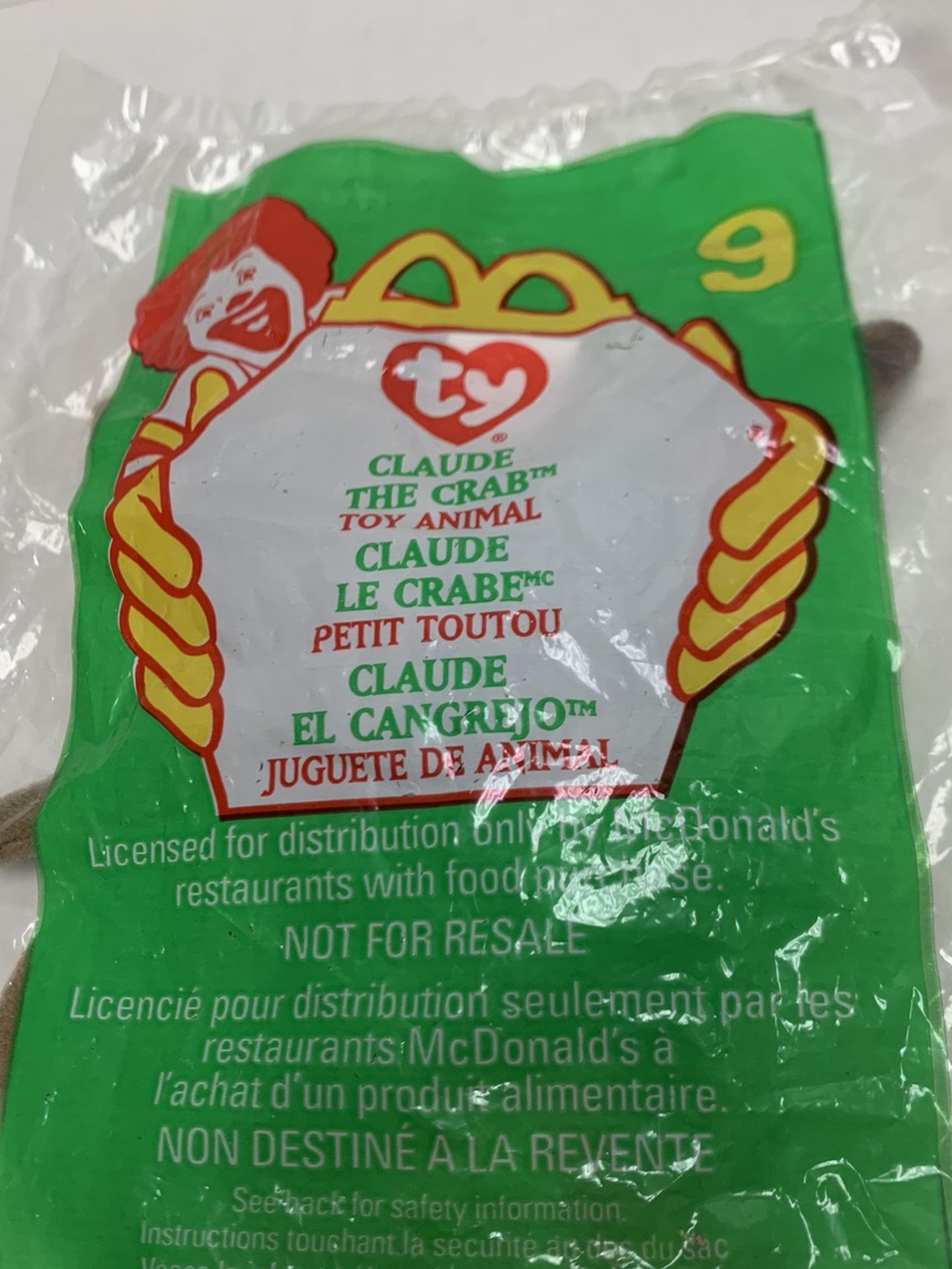 1999 Mcdonalds Ty Teenie Beanie Baby Claud The Crab