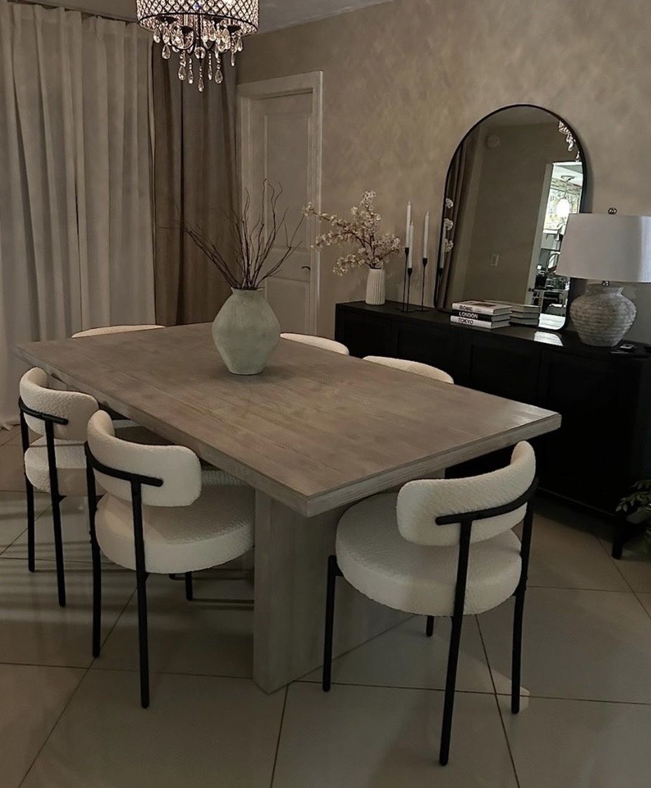 Mid Century Modern Boucle Chairs Brand New in Box. Each $55. Table not included. Delivery available