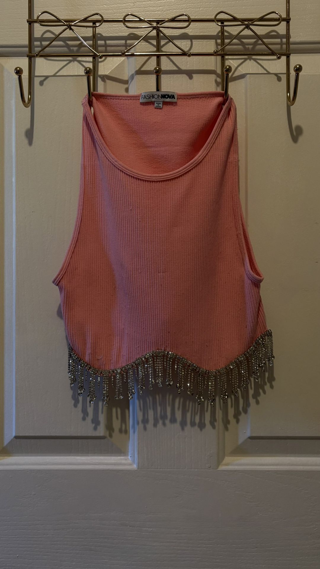 Fashion Nova Pink Crop Top with Beaded Fringe